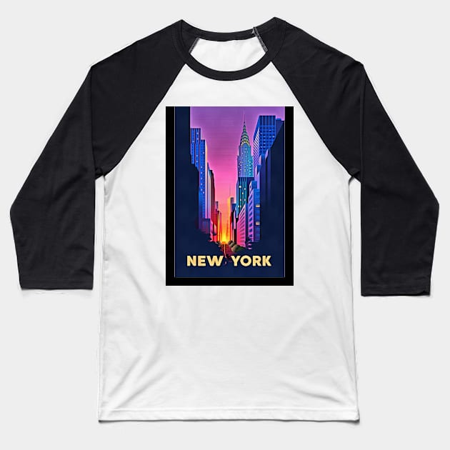 Colorful New York City Illustration showing well know landmark Baseball T-Shirt by jshep